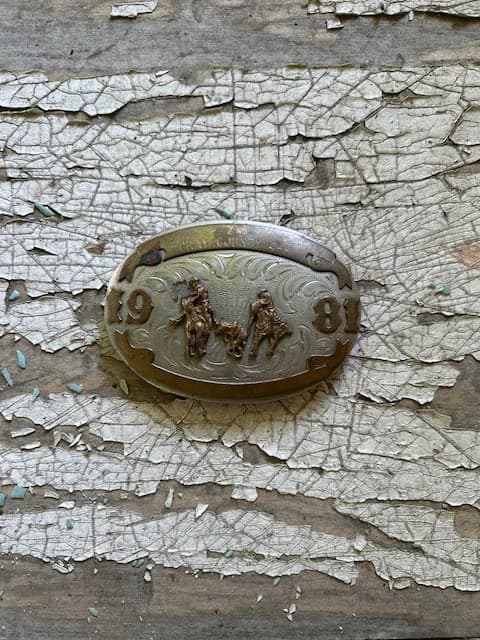 Vintage Nickel and Silver 1981 Steer Roping Buckle