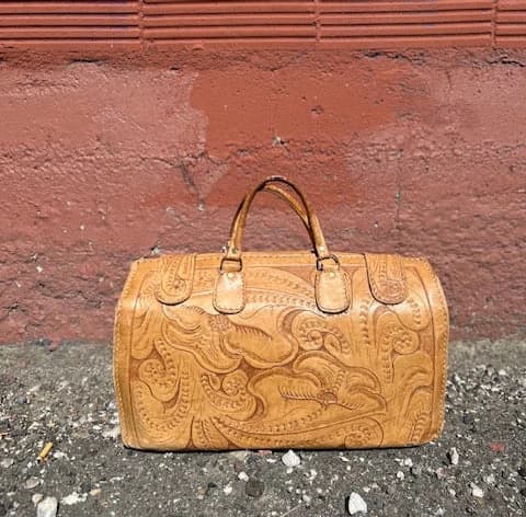 Hand Tooled Tan Overnight Leather Bag