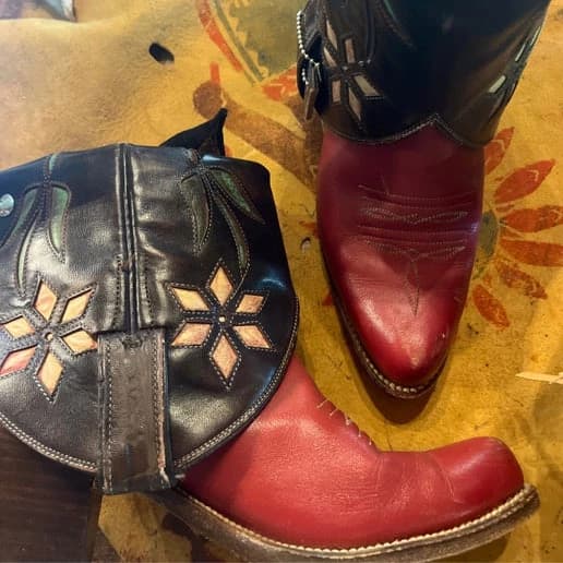 Canty Boots - Vintage Red Sasson Stacked Heel (Size 5.5b)