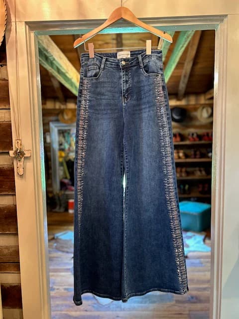 Wide Leg Denim w/ Rhinestone Side
