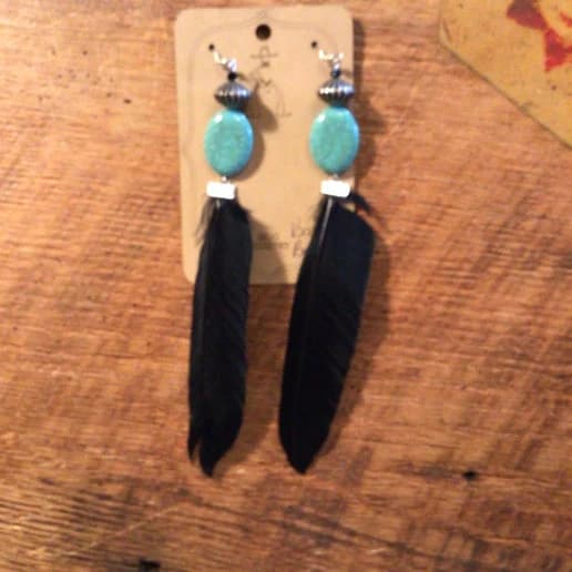 Turquoise Black Feather Earrings