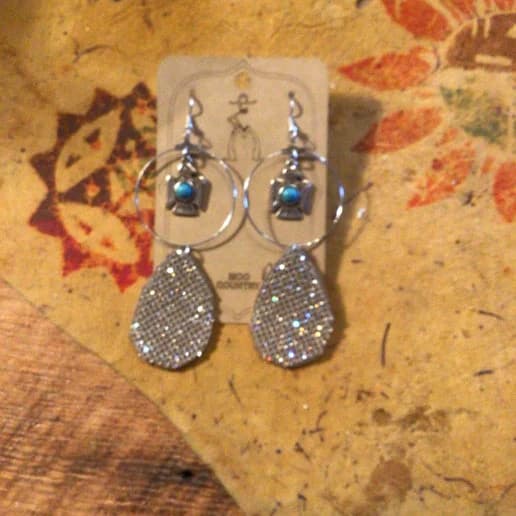 Silver Hoop Thunderbird Rhinestone Earrings