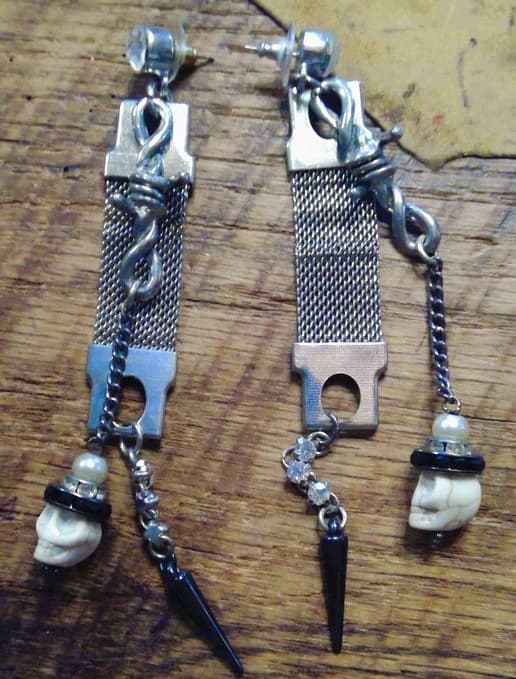 Glynneth B. Silver and Black Dangle Spike Earrings #99